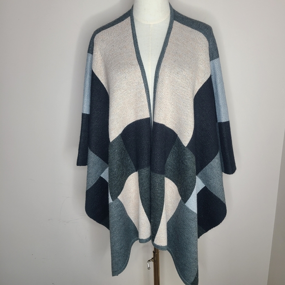 Coldwater Creek Colorblock Oversized‎ Wool Blend Knit Sweater Poncho Womens - Picture 1 of 7
